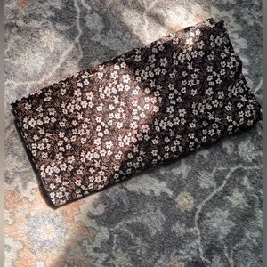 Pact Organic Black Infinity Scarf with Cream and Brown Floral Print